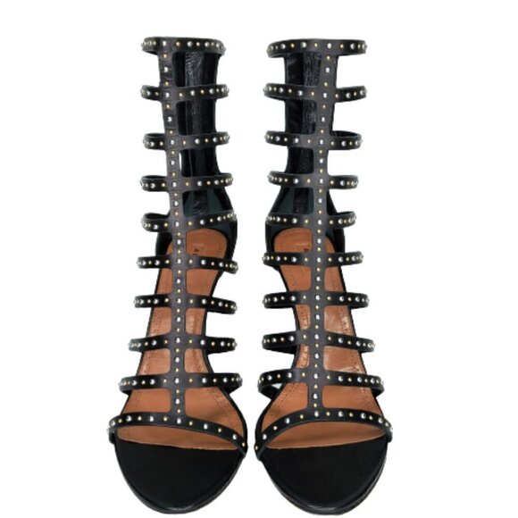 ALAÏA Studded Caged Leather T-Strap Pumps - Picture 2 of 6